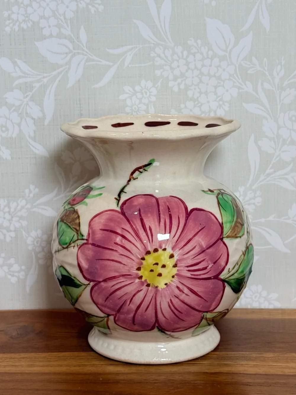 Vintage Hand-Painted Floral Ceramic Vase Blue Ridge Southern Pottery